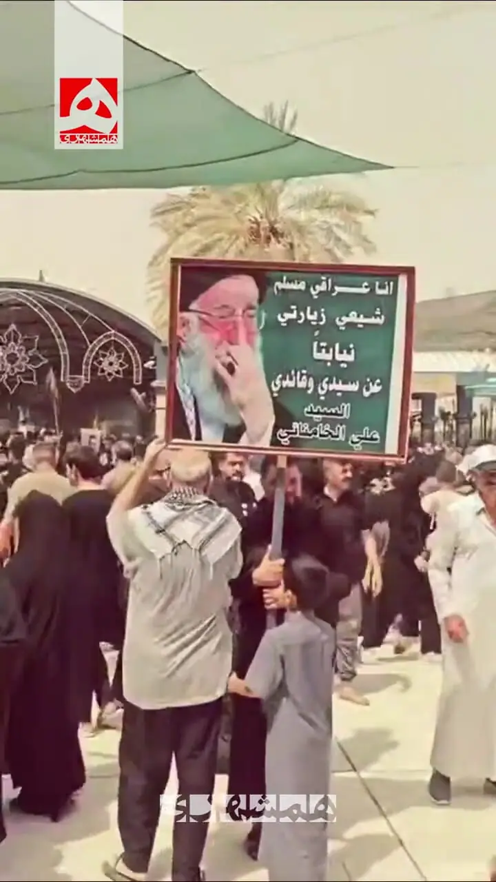 تابلوی معنادار یک عراقی در پیاده روی اربعین