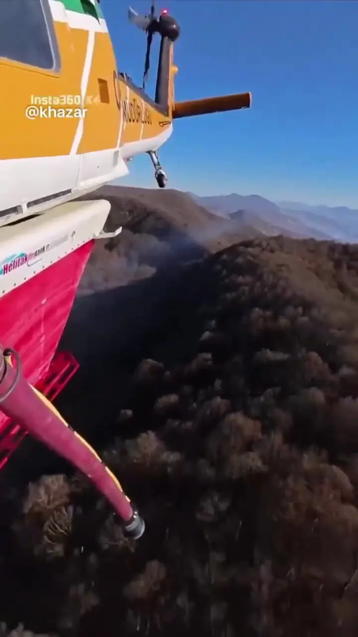 تصویر دیدنی از نقطه زنی هلی کوپتر ترکیه ای روی آتش سوزی جنگل های الیت